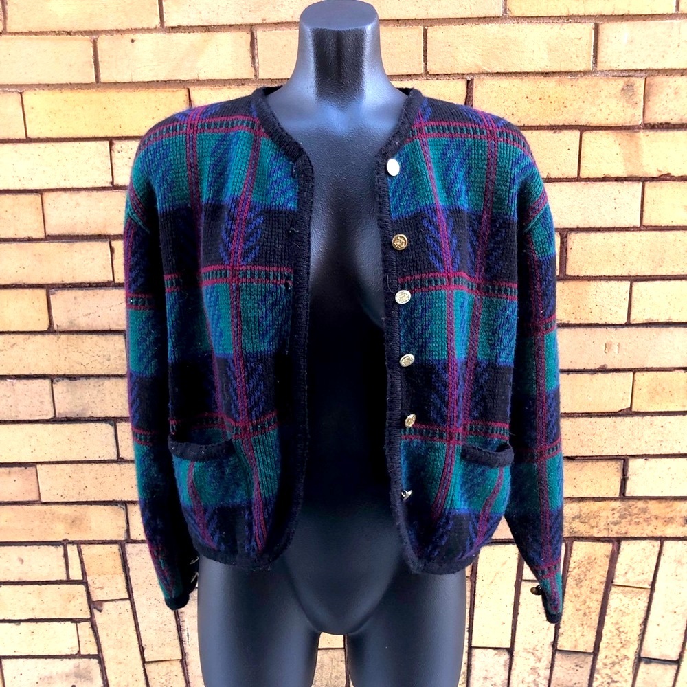 Vintage Tally Ho plaid boxy cropped cardigan Size Small